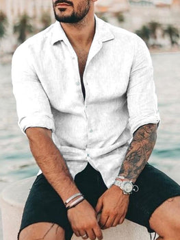 Men's Solid Color Comfortable Imitation Linen Shirt
