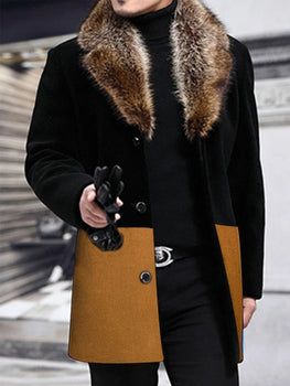 Color Block Patchwork Mid-Length European Single-Breasted Coat