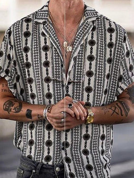 Men's Printed Casual Loose Short Sleeve Shirt