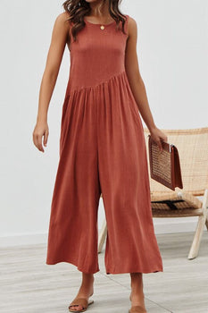 Womens solid color loose pleated jumpsuit