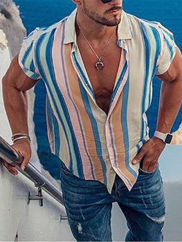 Casual All-match Men's Colorful Striped Shirt