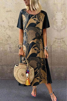 Sexy Medium and Long size Loose Round Neck Dress