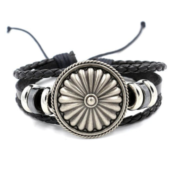 Vintage Alloy Antique Shield Leather Bracelet