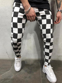Casual Sweatpants Black White Printed Trousers