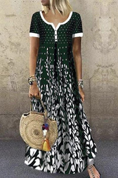 Neocozy Sexy Cotton Positioning Printing V-neck Short Sleeve Dress