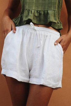 Neocozy Elastic Waist Loose Cotton And Linen Casual Shorts