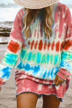 Ladies Casual Tie-Dye Printing Long Sleeve Dress