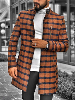 Men's Fashion Mid-Length Plaid Coat