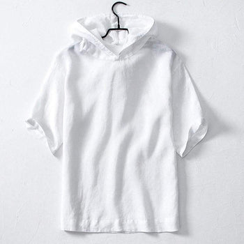 Men's Solid Color Cotton Linen Hooded Shirt