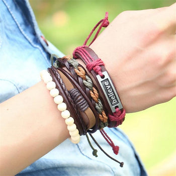 Men's Fashion Leather Cord Retro Braided Multilayer Bracelet