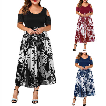 Plus Size Patchwork Print Fashion Maxi Dress