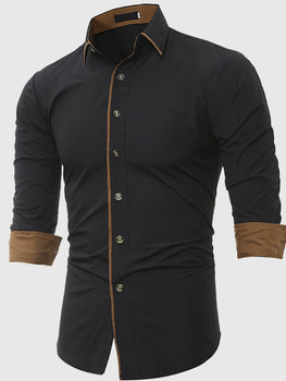 Bunivo Classic Color Matching Trim Casual Slim Long-Sleeved Shirt