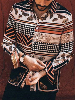 Men's Fashion Butterfly Pattern Stripe Shirt