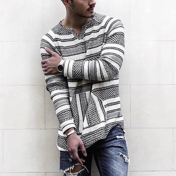 Men's Casual V-Neck Long Sleeved Striped T-shirt