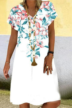 Sexy Fashion Printing Short-sleeved V-neck Dress