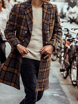Casual Mid-Length Plaid Woolen Coat
