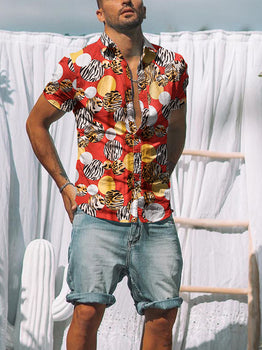Fashion Mens Casual Short-Sleeved Floral Shirt