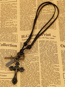 Men's Cross Pendant Cowhide Necklace