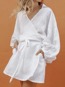 Fashion V-neck A-line skirt dress