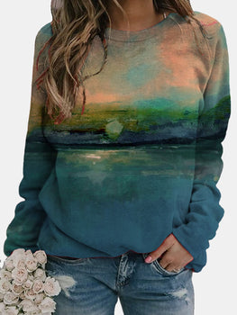 Retro Round Neck Long Sleeve Tapered Tie-dye Sweatshirts