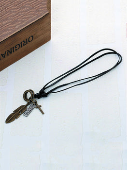 Men's Retro Alloy Feather Leather Necklace