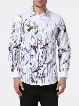 Fashion Mens Casual Long-Sleeved Floral Shirt