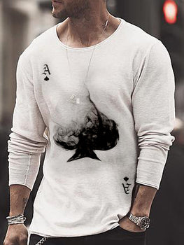Mens Fashion Printed Round Neck Long Sleeve T-Shirt