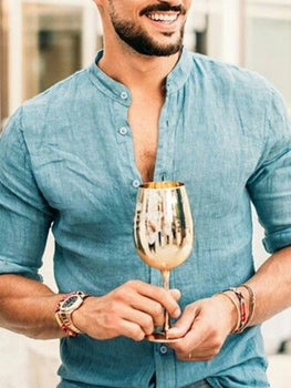 Solid Color Classic V-neck Cotton Shirt