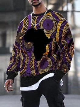 Mens Fashion Casual Printed Loose Round Neck Sweater