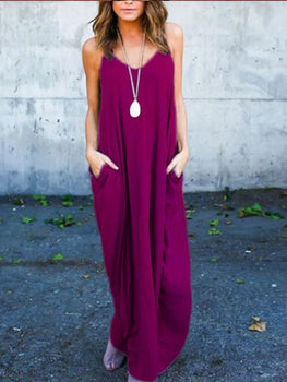 Fashion irregular sling pocket long dress