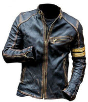 Men Stand-Collar Punk Motorcycle Leather Jacket