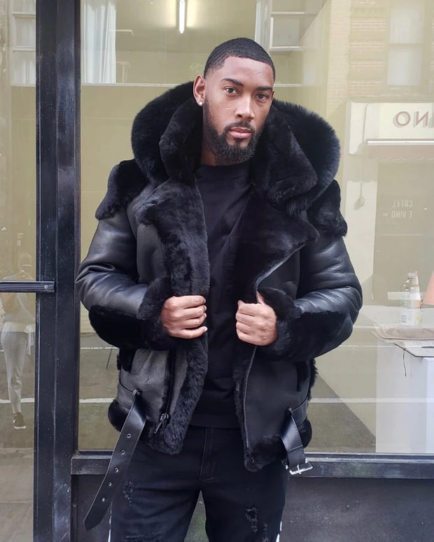 Men's Fashion Faux Fur Hooded Biker Jacket Coat