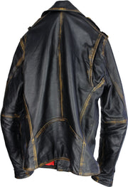 GOLD 19 Leather Jacket Washed Distressed Black & Gold Stripes