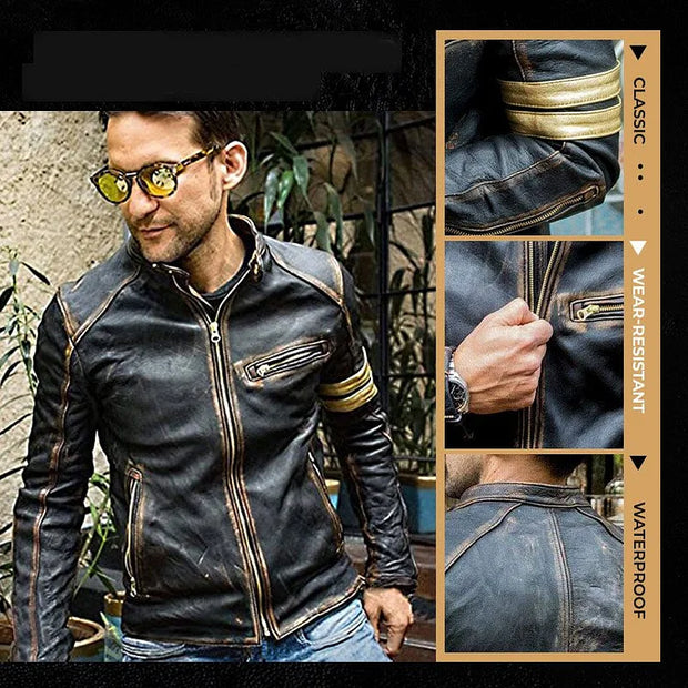 Men Stand-Collar Punk Motorcycle Leather Jacket