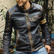 Men Stand-Collar Punk Motorcycle Leather Jacket