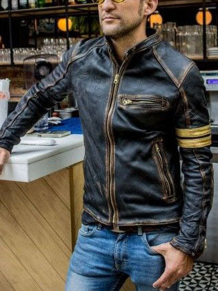 Men Stand-Collar Punk Motorcycle Leather Jacket