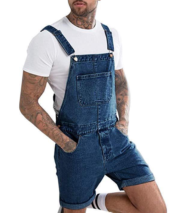 Men's Denim Bib Overall Shorts