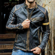 Men Stand-Collar Punk Motorcycle Leather Jacket