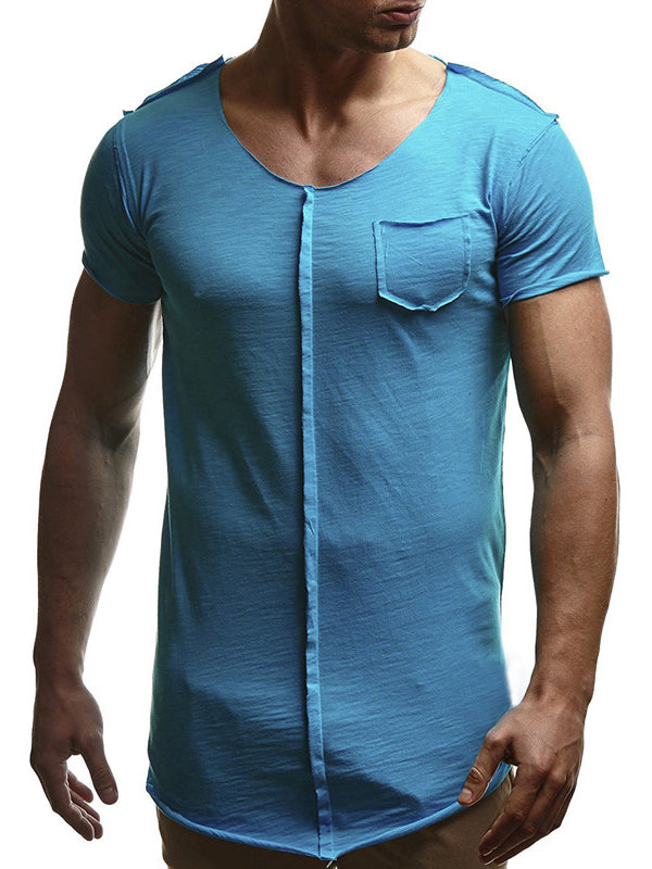 Mens Pocket Stitching Short-Sleeved T-Shirt
