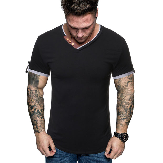 Mens V-Neck Slim Short Sleeve T-Shirt