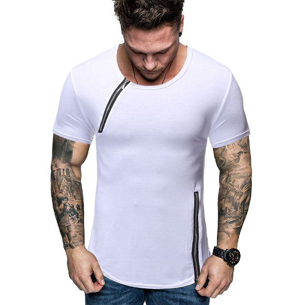 Mens Fashion Zipper Stitching Short Sleeve T-Shirt
