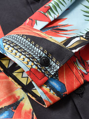 Mens Printed Lapel Long-Sleeved Casual Shirt