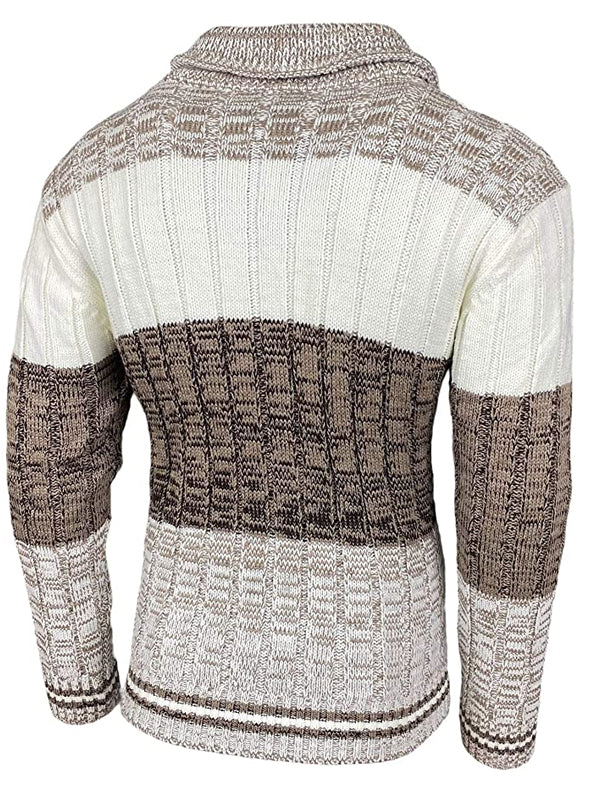 Mens Slim Color Block Collar Buttoned Sweater Jacket
