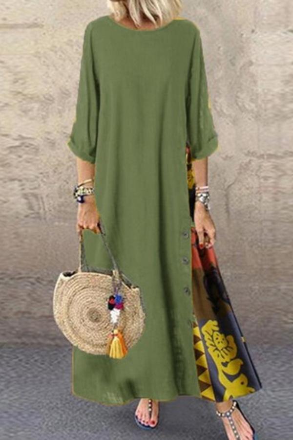 Neocozy Button Side Plain Printed Dress