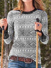 Printed Long Sleeve Contrast Color Long Sleeve T-Shirt