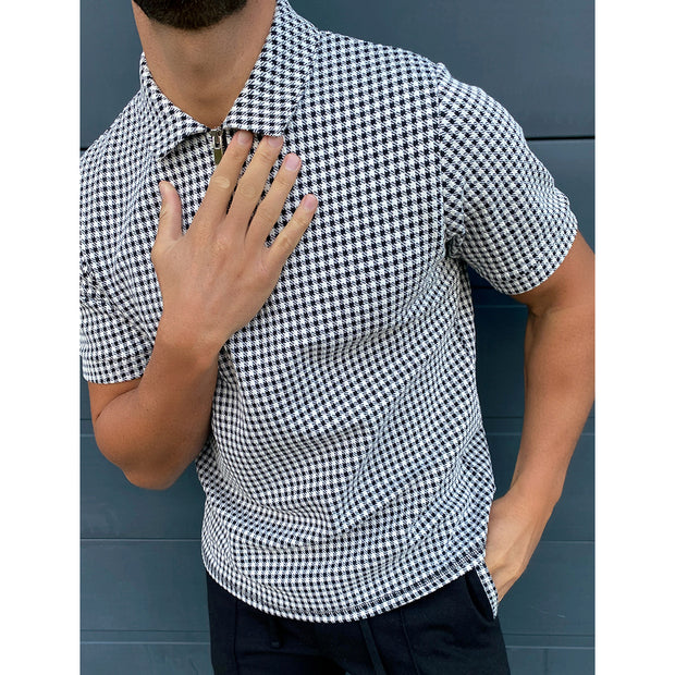 Portman Check Slim Fit Polo Black