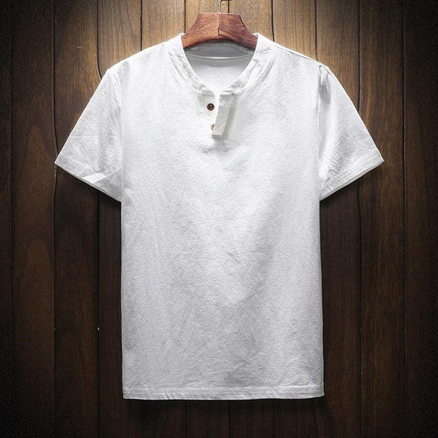 Mens Plain Casual Loose Cotton Linen T-shirt