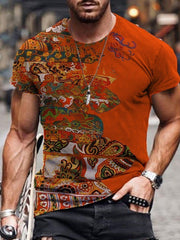 Mens Fashion Retro Casual Printed T-Shirt