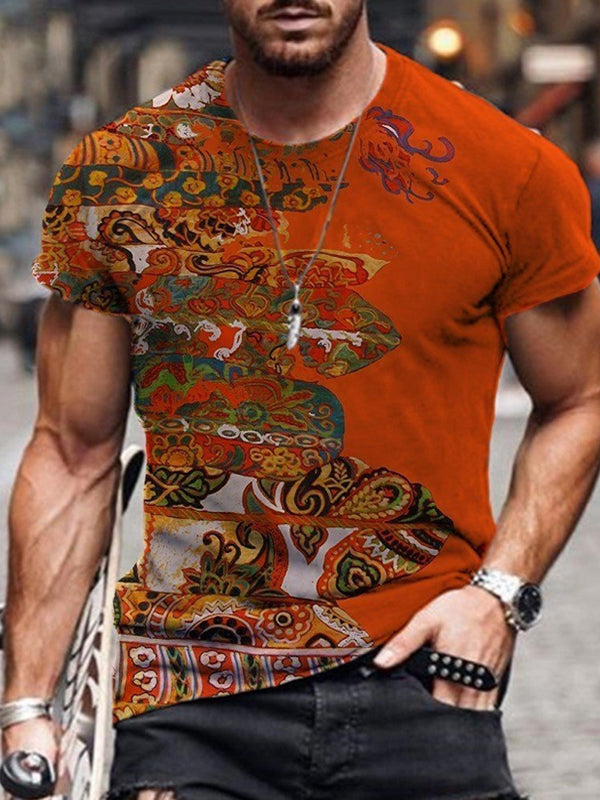Mens Fashion Retro Casual Printed T-Shirt