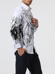 Fashion Mens Casual Long-Sleeved Floral Shirt